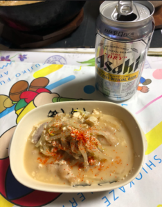 お持ち帰りしてお多福の味付モツを家で美味しく料理してみた